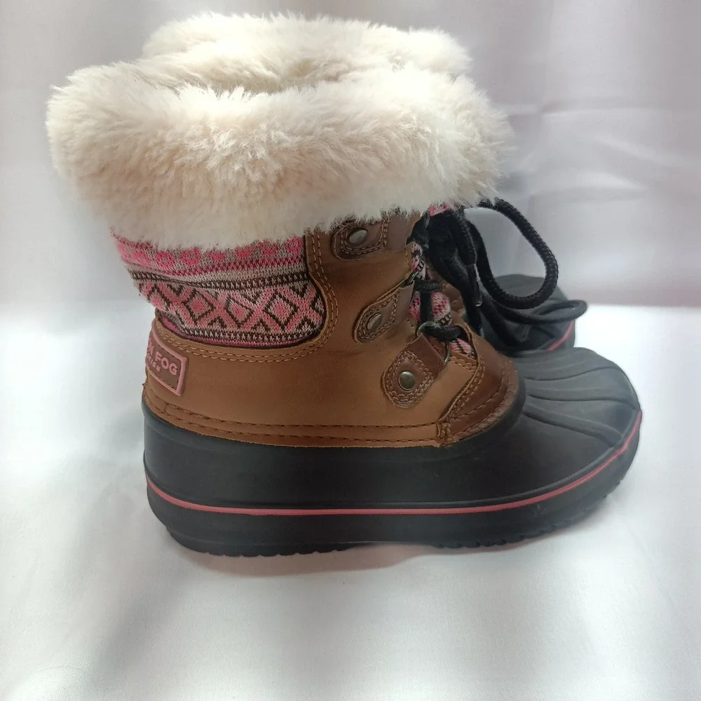 London Fog Tottenham Kids Winter Duck Boots Pink Brown Faux Fur Size 12 LFK004